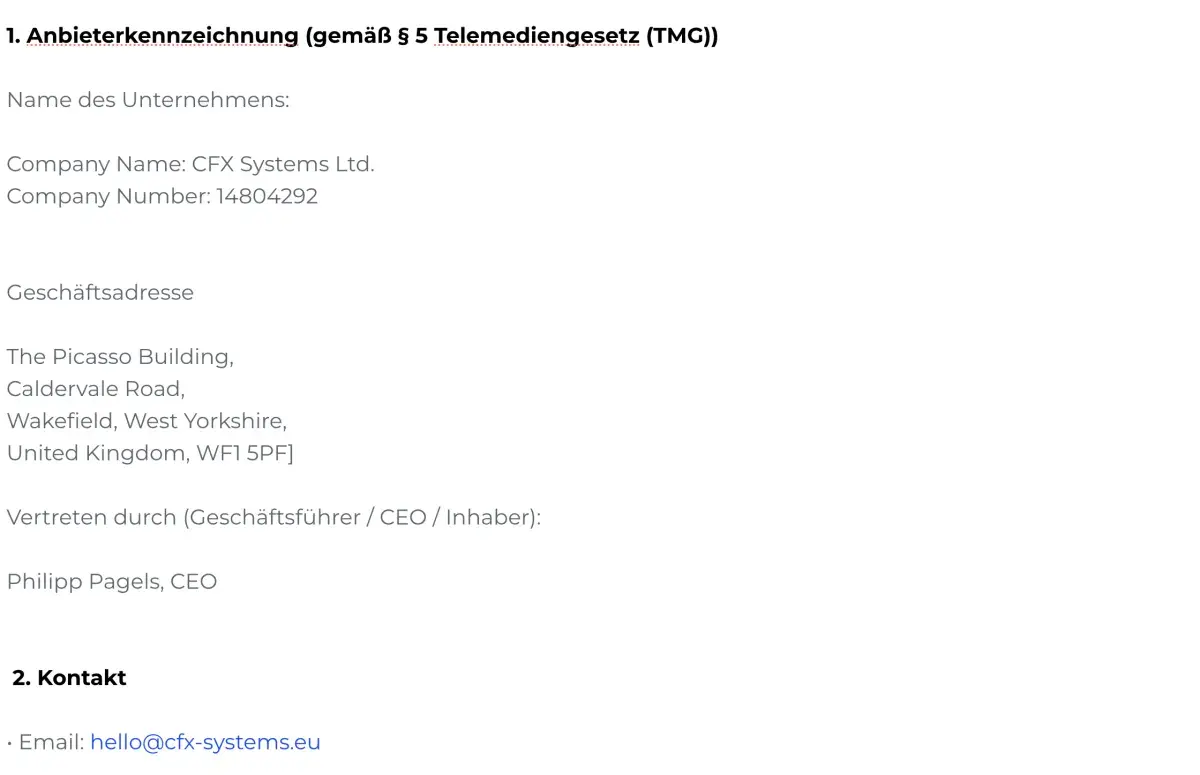 Impressum CFX Systems DE